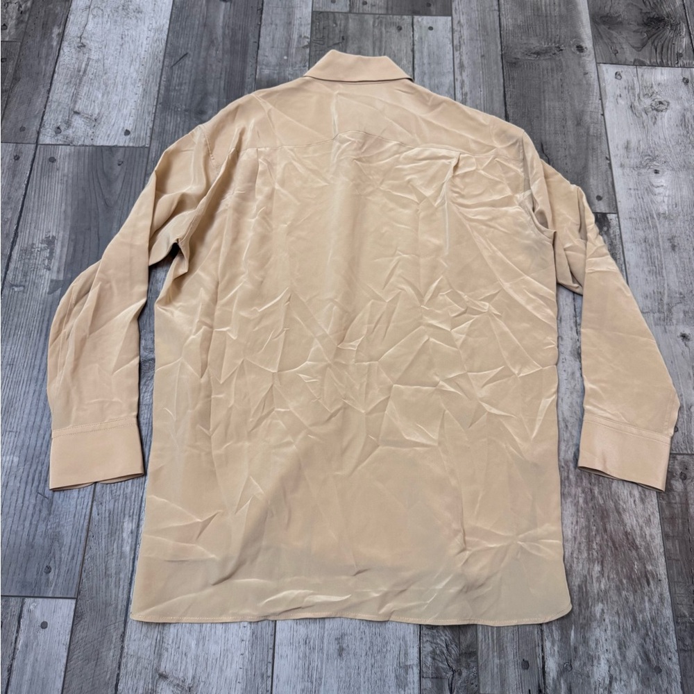 Nili Lotan Silk Button Down Neutral Mushroom Brown Shirt Small - Picture 4 of 6